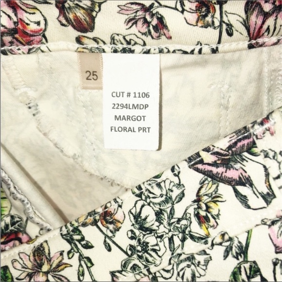 L’Agence Cream Floral Print Margot Skinny Cropped Jeans Sz25 Zip Fly ButtonClose - Picture 16 of 16